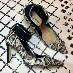 J. Renee Snakeskin Pointed-Toe Heels with Ankle Strap, Size 8 M - EUC